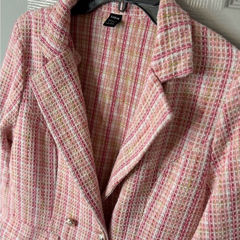 SHEIN Pink Plaid Blazer Suit Jacket | Medium - Picture 7 of 15